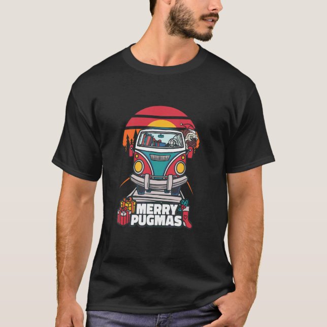 Cute Pug Christmas Holiday T-Shirt (Front)