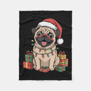 Cute Pug Christmas Xmas Design Funny Dog Lover Hol Fleece Blanket