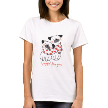 Cute Pug Couple with Hearts Illustration