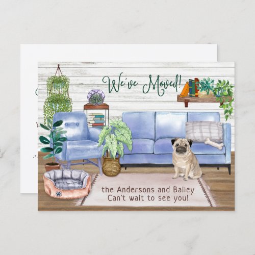 Cute Pug Cozy New Home Moving      Announcement Postcard