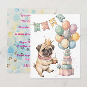 Cute Pug Digital Download Party Invitation
