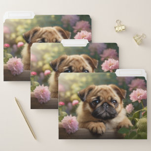 Cute Pug Dog and Flowers File Folder
