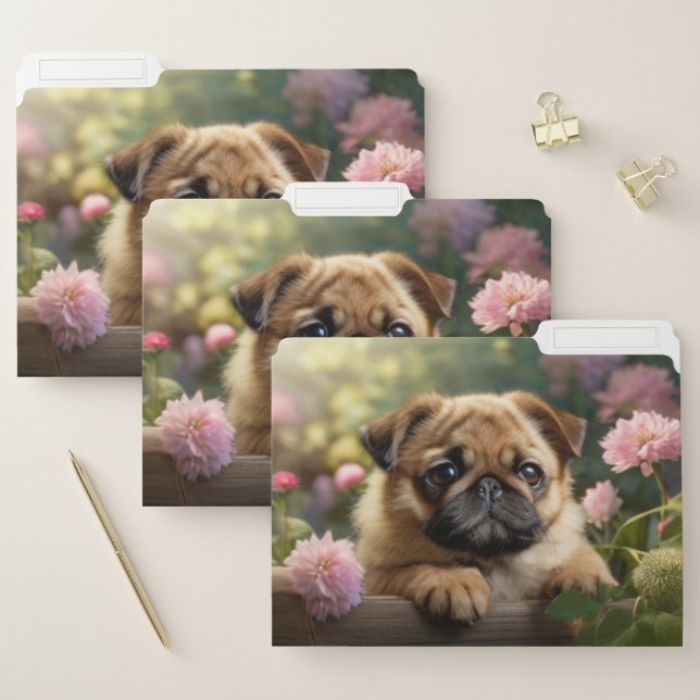 Cute Pug Dog and Flowers File Folder (Set)