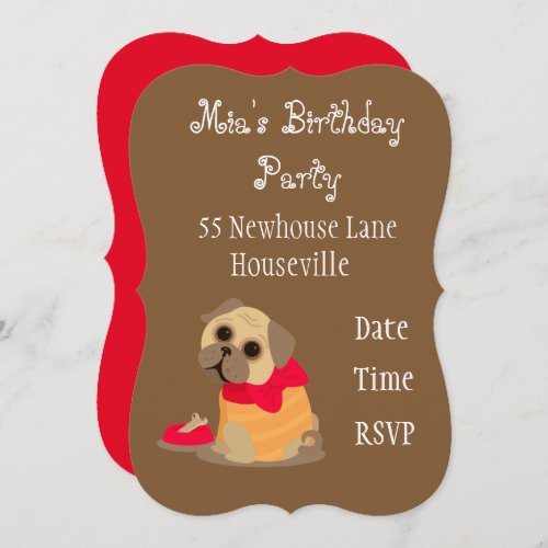 Cute pug dog animal lover girl Party Invitation