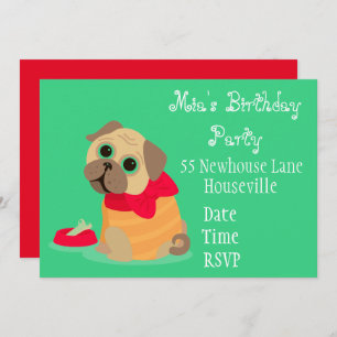 Cute pug dog animal lover girl Party Invitation