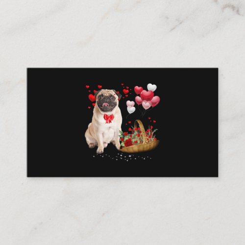 Cute Pug Dog Balloon Heart Valentines Day Business Card