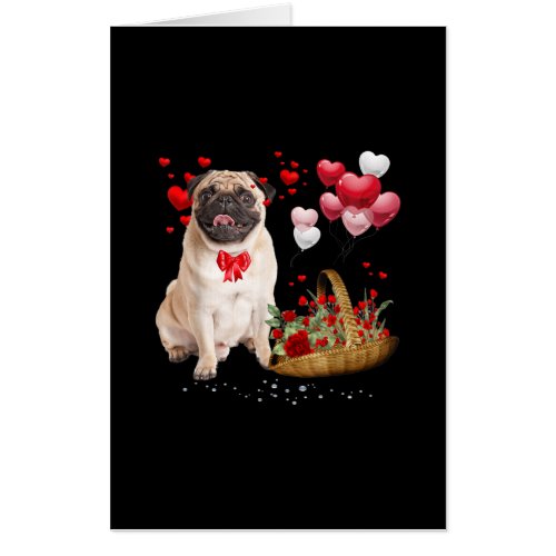 Cute Pug Dog Balloon Heart Valentines Day Card