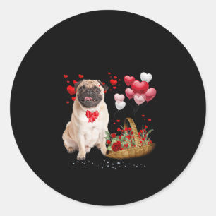 Cute Pug Dog Balloon Heart Valentines Day Classic Round Sticker