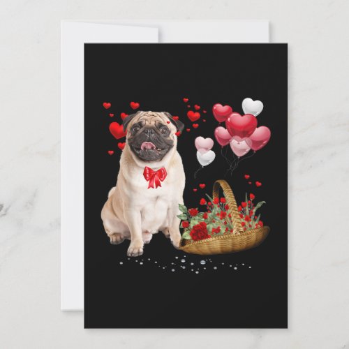 Cute Pug Dog Balloon Heart Valentines Day Holiday Card