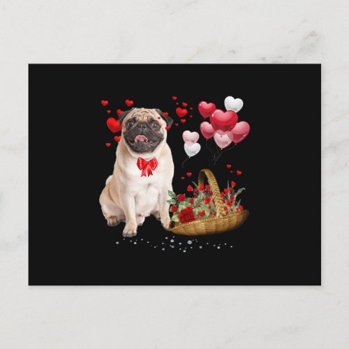 Cute Pug Dog Balloon Heart Valentines Day Holiday Postcard