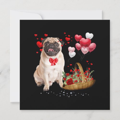 Cute Pug Dog Balloon Heart Valentines Day Invitation