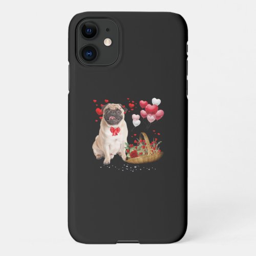 Cute Pug Dog Balloon Heart Valentines Day iPhone 11 Case
