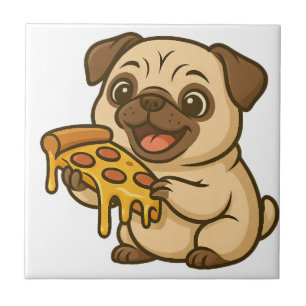 Cute pug dog cartoon pizza lover ceramic tile