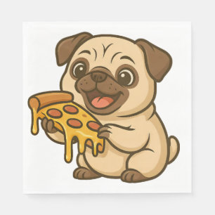 Cute pug dog cartoon pizza lover napkins