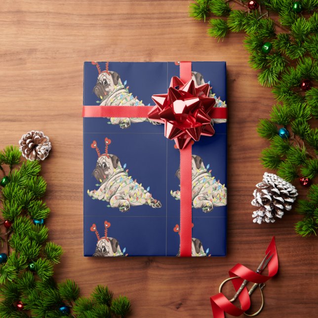 Cute Pug Dog Christmas  Wrapping Paper (Holiday Gift)