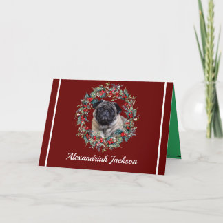 Cute Pug Dog Christmas wreath Holiday burgundy red