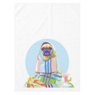 Cute Pug Dog Colorful In Blanket Tablecloth