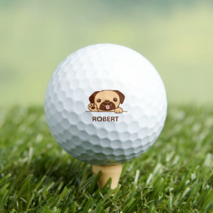Cute Pug Dog Custom Name Golf Balls