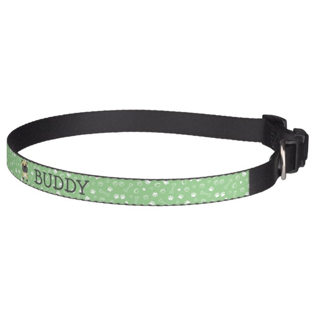 Cute Pug Dog Customizable Name Pet Collar (Right)
