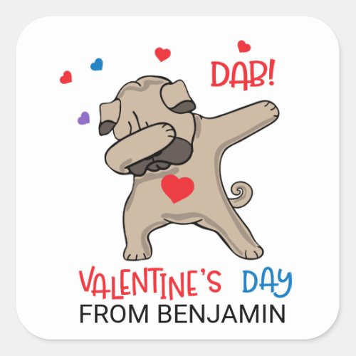 Cute Pug Dog Dab Valentines Day Square Sticker
