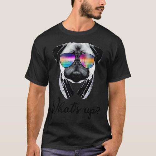 Cute Pug Dog Dj With Headphones And Sunglasses And T_Shirt