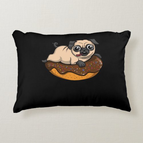 Cute Pug Dog Donut Lover Pet Accent Pillow