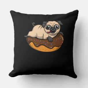 Cute Pug Dog Donut Lover Pet Throw Pillow