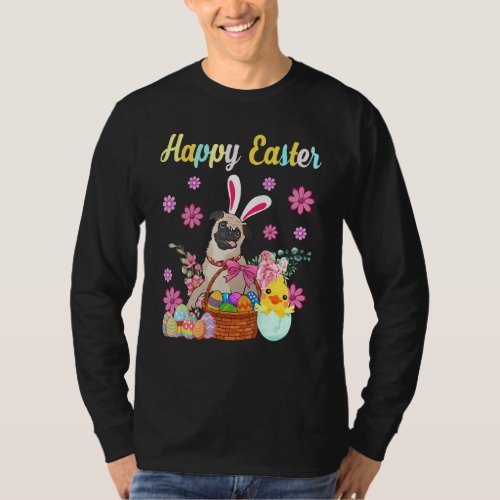 Cute Pug Dog Easter Day Bunny Eggs Costume Happy E T_Shirt