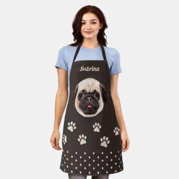 Cute Pug Dog Face Personalized Name All-over Print Apron by UrHomeNeeds at Zazzle