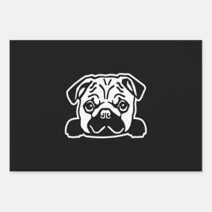 Cute Pug Dog Face Sketch   Pug Lovers Wrapping Paper Sheets