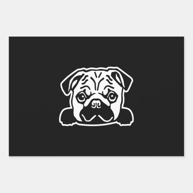 Cute Pug Dog Face Sketch | Pug Lovers Wrapping Paper Sheets (Front)