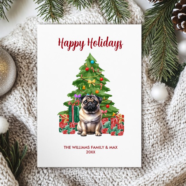 Cute Pug Dog Family Christmas Holiday Card (Creator Uploaded)
