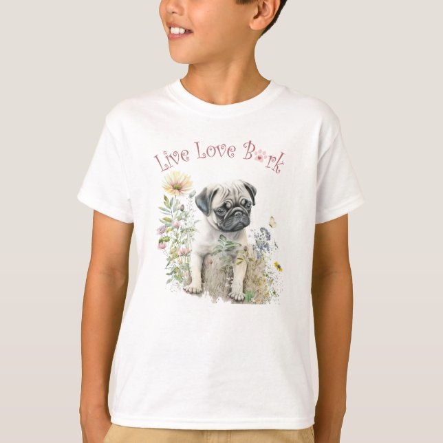 Cute Pug Dog Floral T-Shirt (Front)