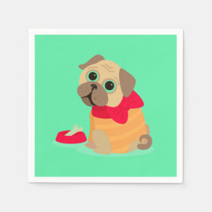 Cute pug dog girl's birthday party napkins