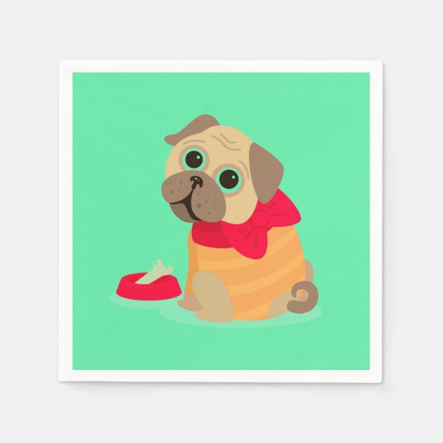 Cute pug dog girl's birthday party napkins (Front)