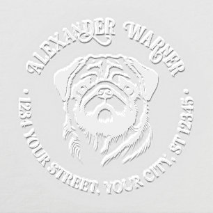 Cute Pug Dog Head Name Return Address Embosser