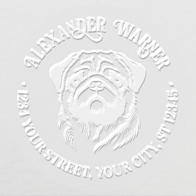 Cute Pug Dog Head Name Return Address Embosser (Design)