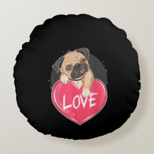 Cute Pug Dog Hearts Pug Valentine's Gift Round Pillow