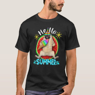 Cute Pug Dog Hello Summer Summer Vacation Dog T-Shirt