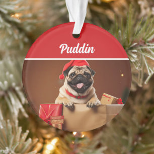 Cute Pug Dog Holiday Christmas Photo Ornament