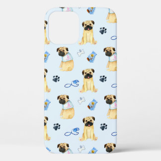 Cute Pug Dog I Love Mom Blue iPhone 12 Case