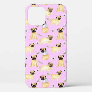 Cute Pug Dog I Love Mom Pink iPhone 12 Case