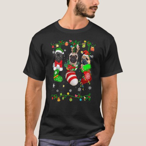 Cute Pug Dog In Christmas Socks Pet T-Shirt