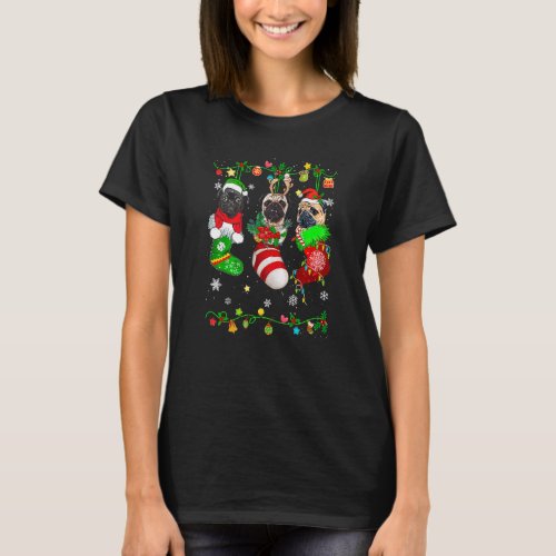 Cute Pug Dog In Christmas Socks Pet T-Shirt