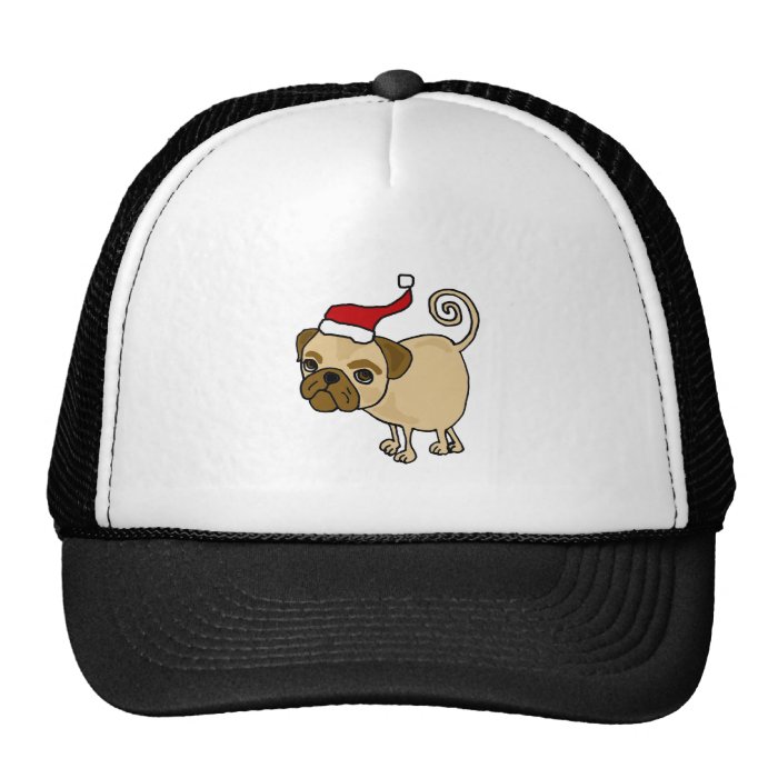 Cute Pug Dog in Santa Hat Christmas Art