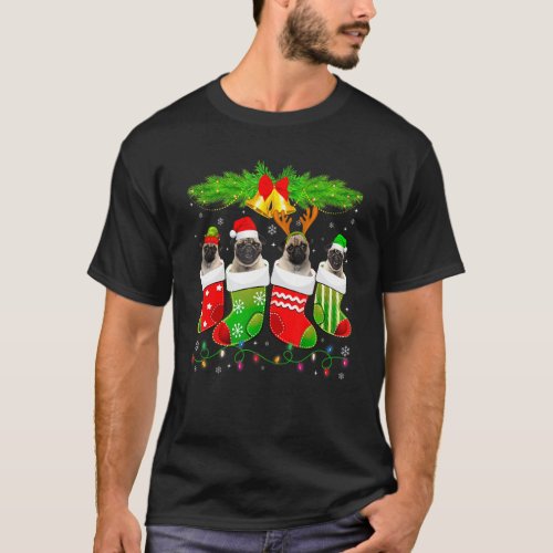 Cute Pug Dog In Sock Christmas Santa Xmas Dog T-Shirt