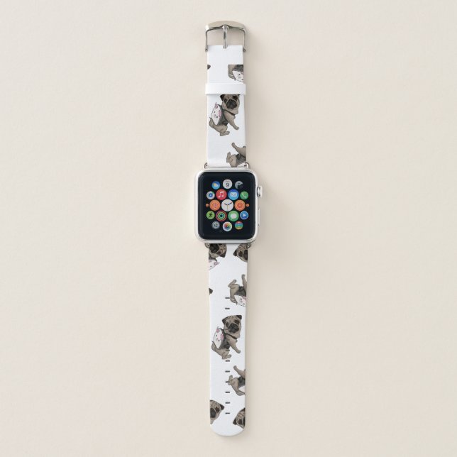 Cute Pug Dog Kitty Backpack Illustration Pattern Apple Watch Band (Front)