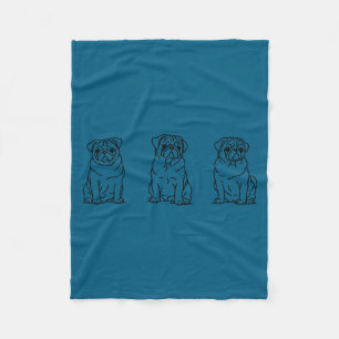 Cute Pug Dog Line Art Fleece Blanket
