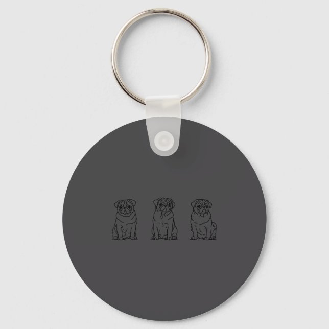 Cute Pug Dog Line Art  Keychain (Front)
