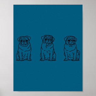 Cute Pug Dog Line Art  Poster